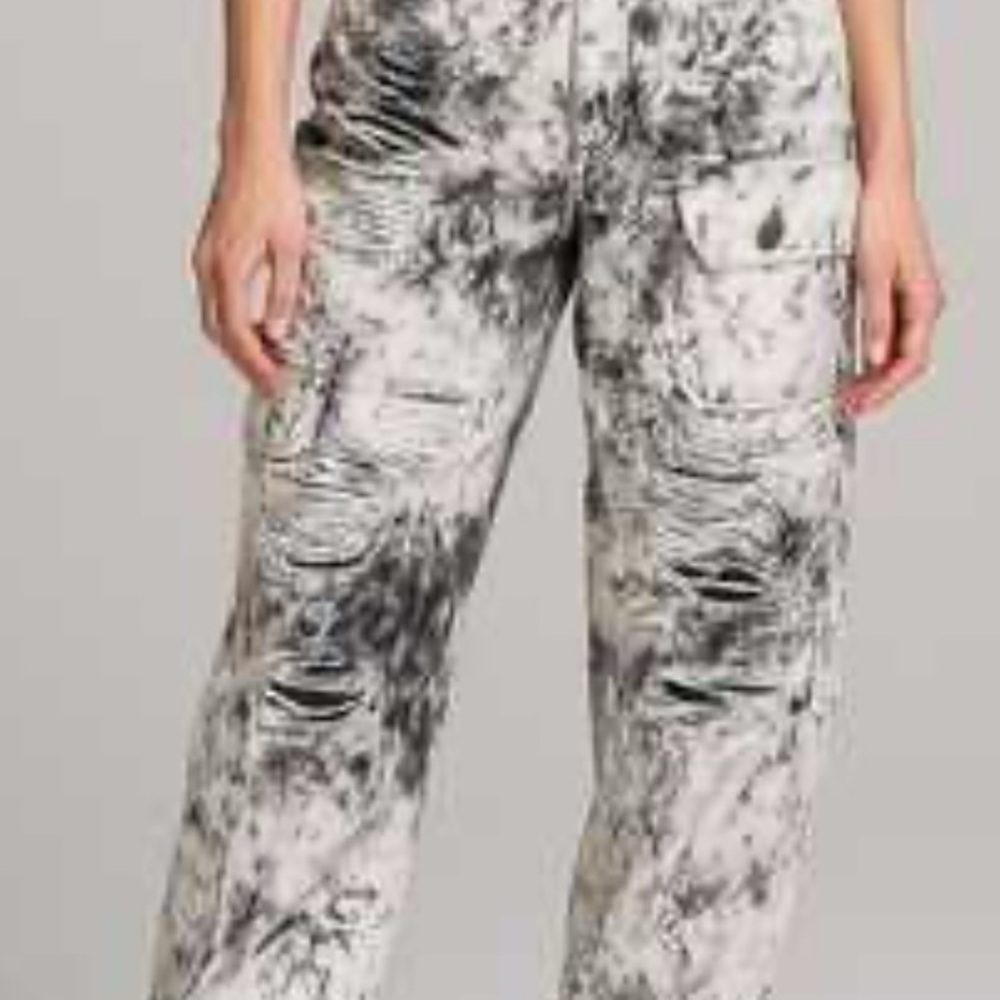 Carmar LF Black and Cream Tie-Dye Jogger Cargo Pants Size 10